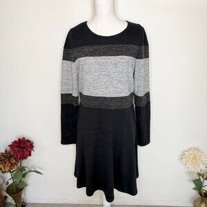 Neesha Womens Sweater Dress Medium Gray Black Colorblock Preppy Minimalist Sz L